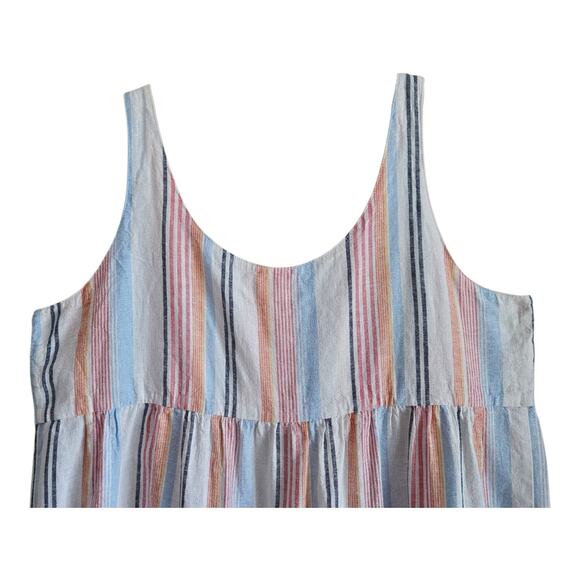 TERRA & SKY Plus 1X Tunic Tank Top Linen Blend Buttons Striped 1" Straps 44" - Picture 4 of 6